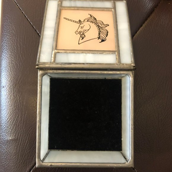 Stained Glass Unicorn 3 1/4" Square Trinket Box Hobby Project - Picture 2 of 7